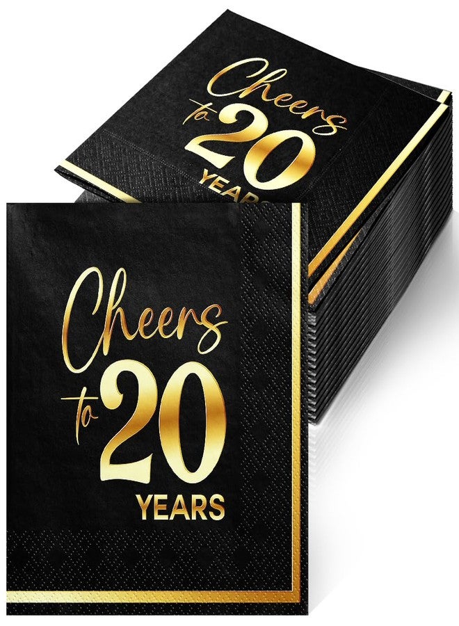 JOYGATHER Cheers to 20 Years - 50PCS Black & Gold Foil Cocktail Napkins, 3-Ply Disposable Paper 5x5 Inches 20th Birthday Decorations, Wedding, Anniversary, Party Men & Women - Image 1